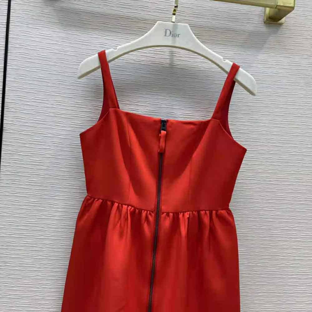 Váy Dior Women Short Zipped Dress Red Double-Sided Wool