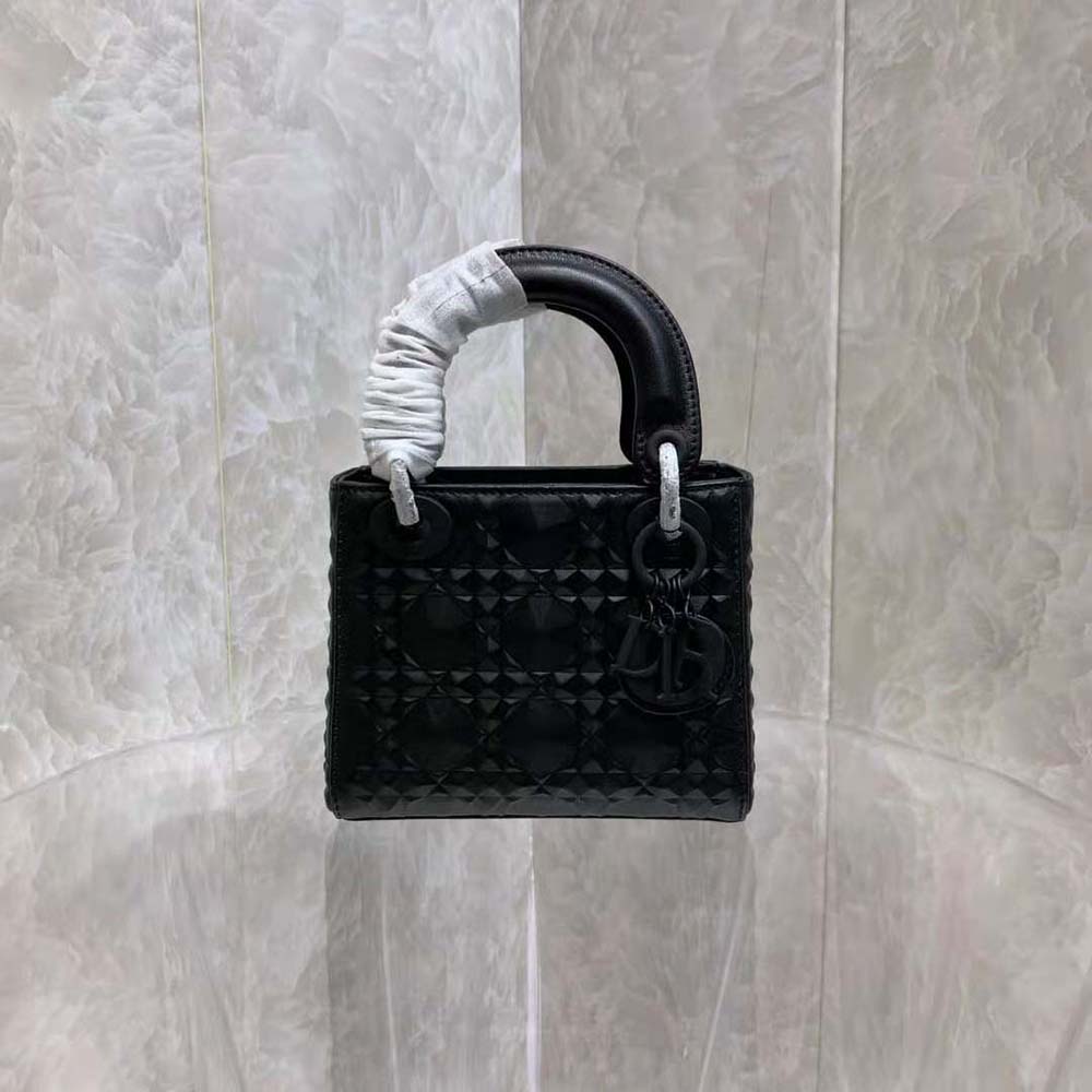 TÚI Dior Women Mini Lady Dior Bag Black Cannage Calfskin with Diamond Motif