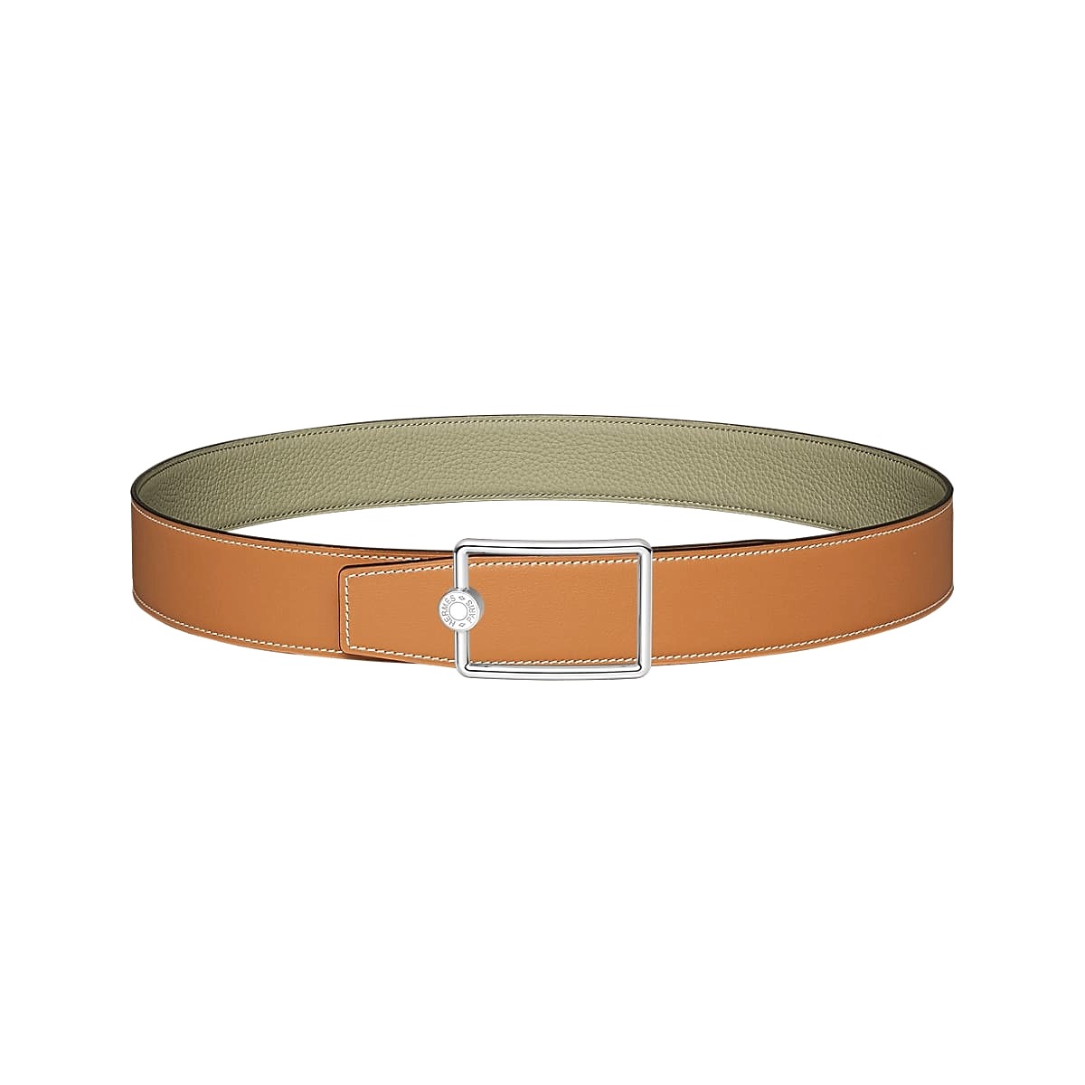 DÂY LƯNG HERMES Square Buckle Togo leather hai mặt khóa bạc
