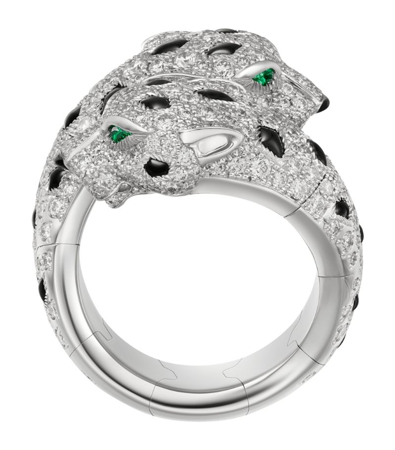 Nhẫn CARTIER White Gold, Diamond, Emerald and Onyx Panthère de Cartier Ring vàng trắng 18K