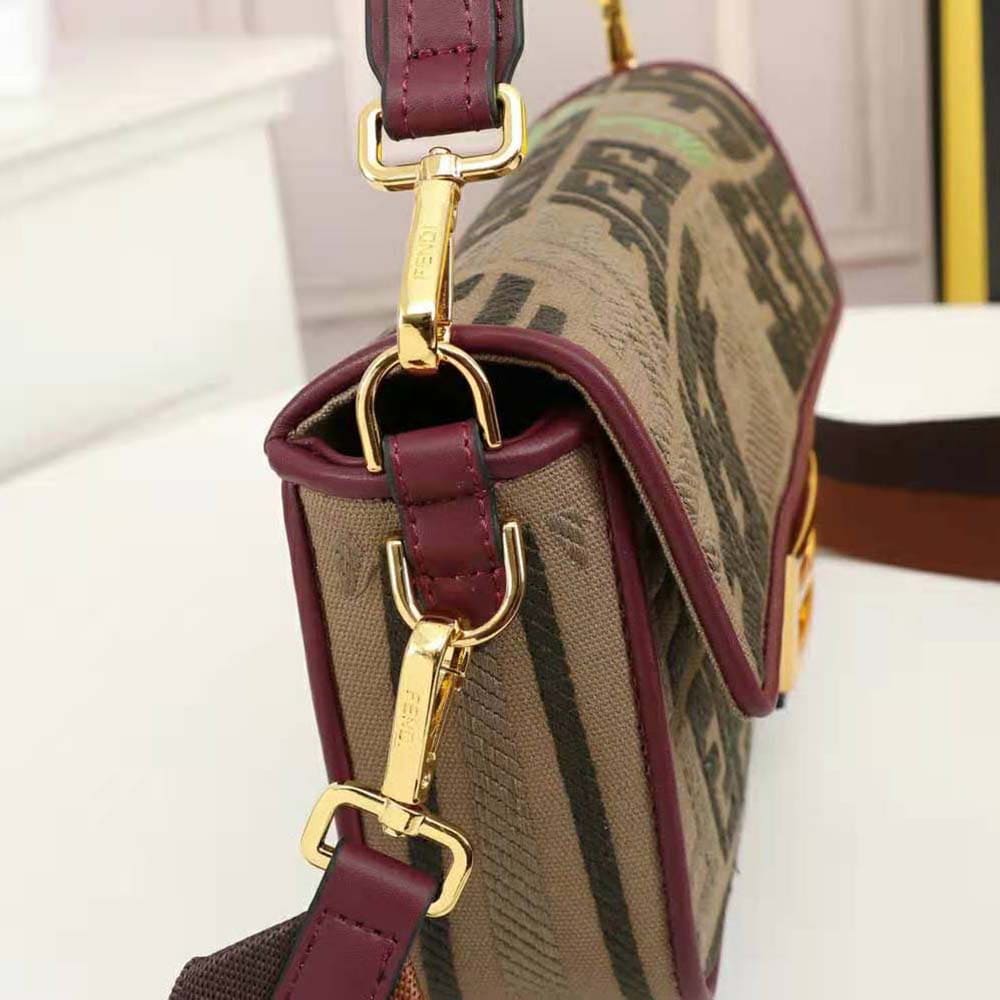 TÚI FENDI Women Baguette Embroidered Green Canvas Bag