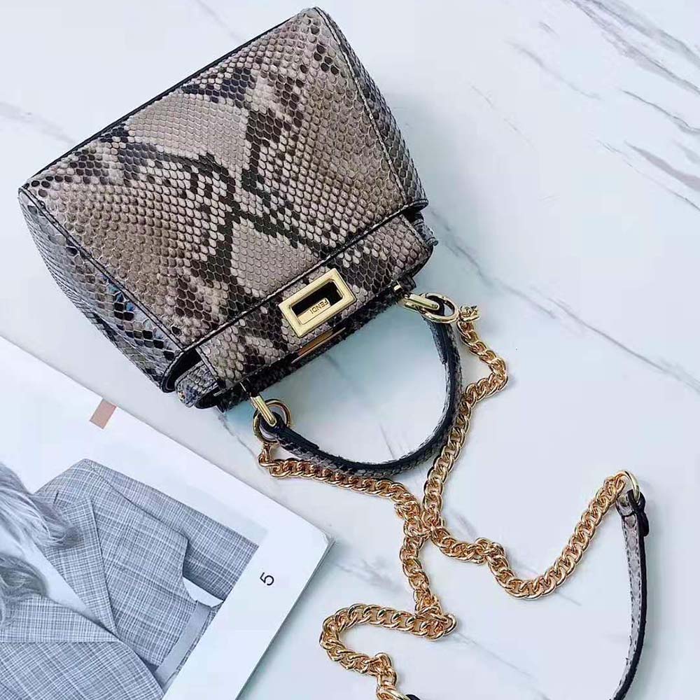 TÚI Fendi Women Peekaboo Iconic Mini Gray Python Bag