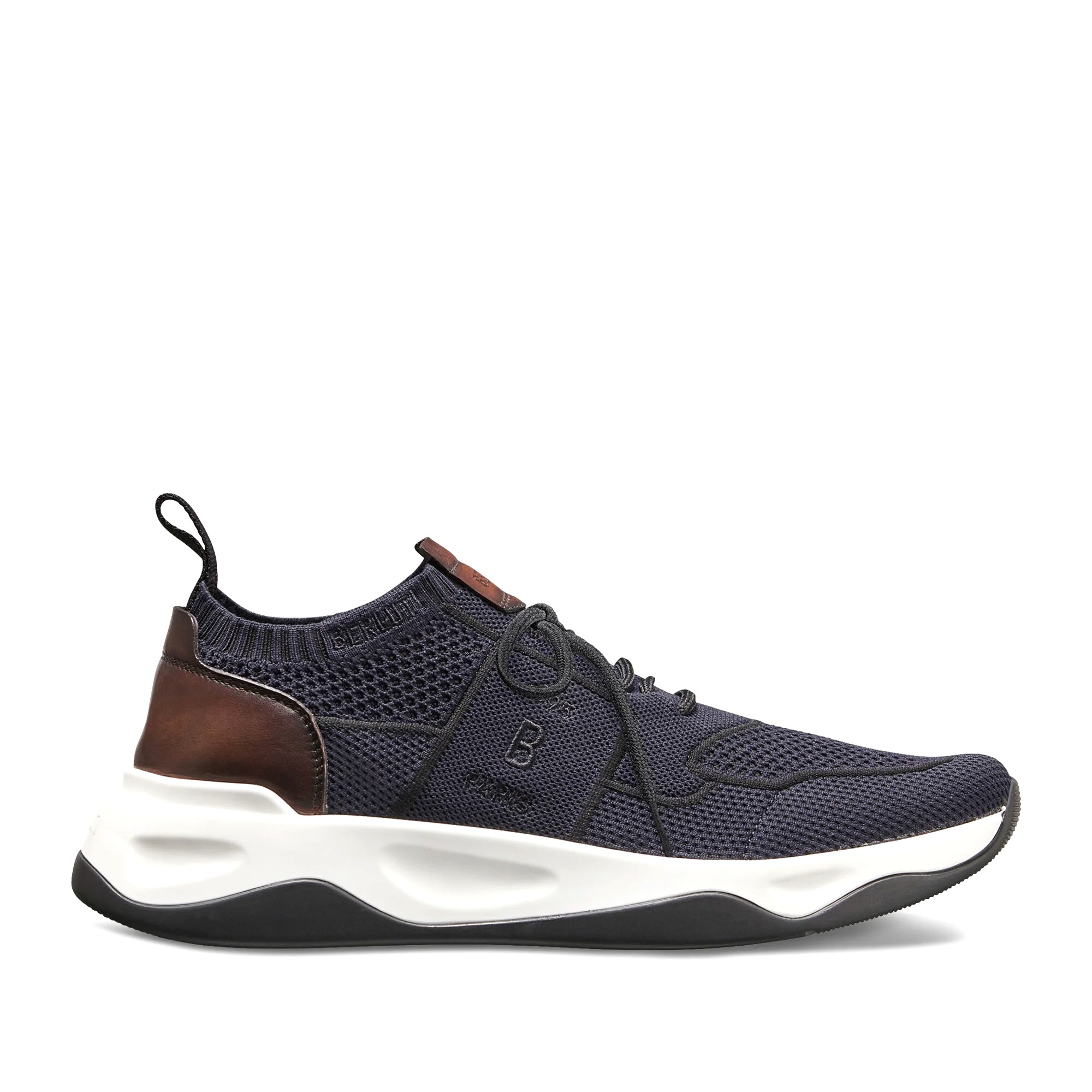 GIÀY BERLUTI Shadow Knit And Leather Sneaker Navy