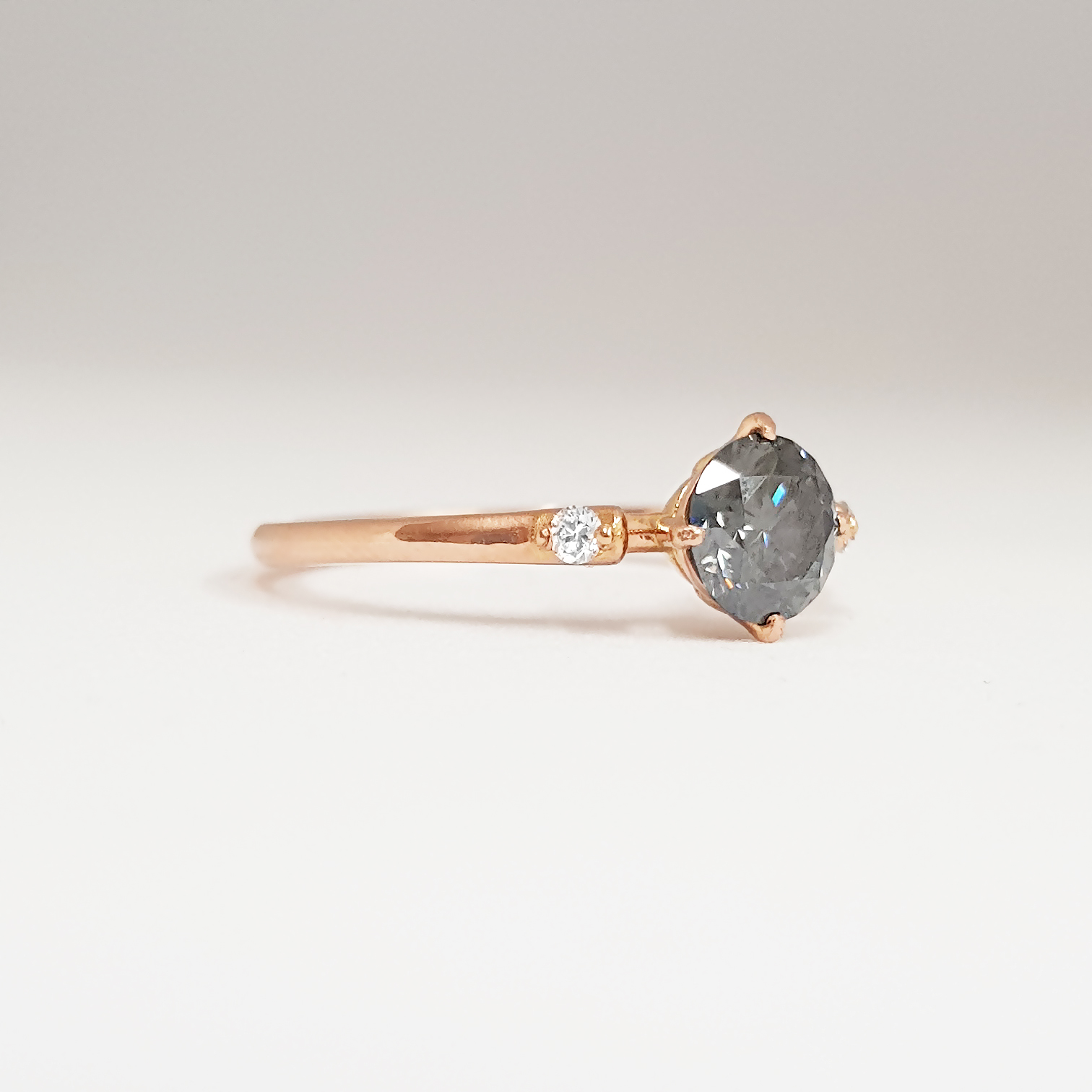 MIDNIGHT GREY MOISSANITE AND DIAMOND ENGAGEMENT RING
