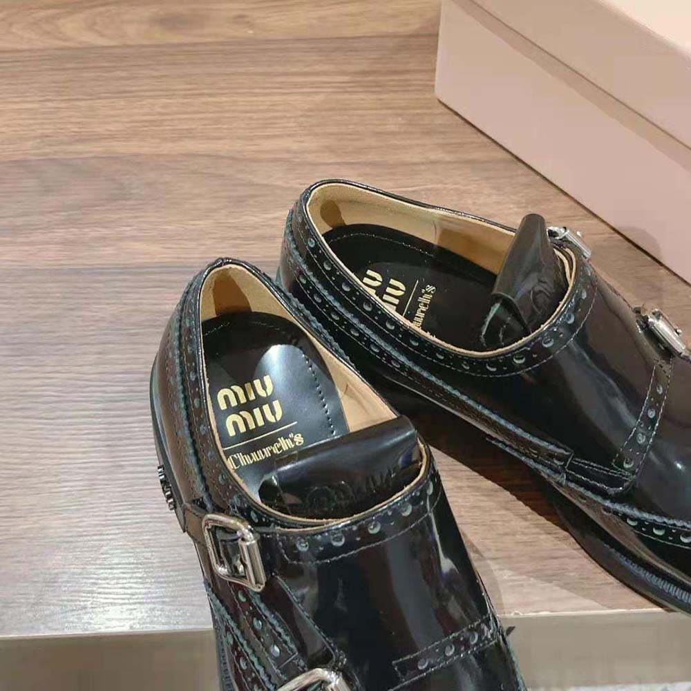 GIÀY Miu Miu Women Church’s X Miu Miu Brushed Leather Double Monk Brogue Shoes