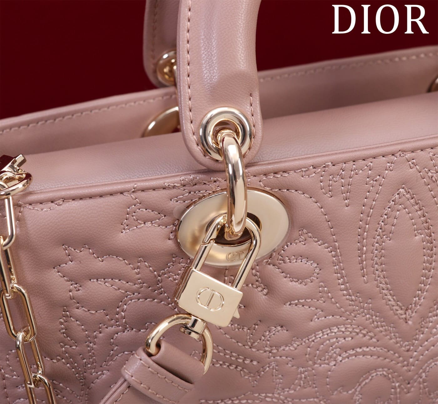 TÚI CHRISTIAN DIOR LADY D-JOY PINK Quilted-Effect Lambskin with Ornamental Motif