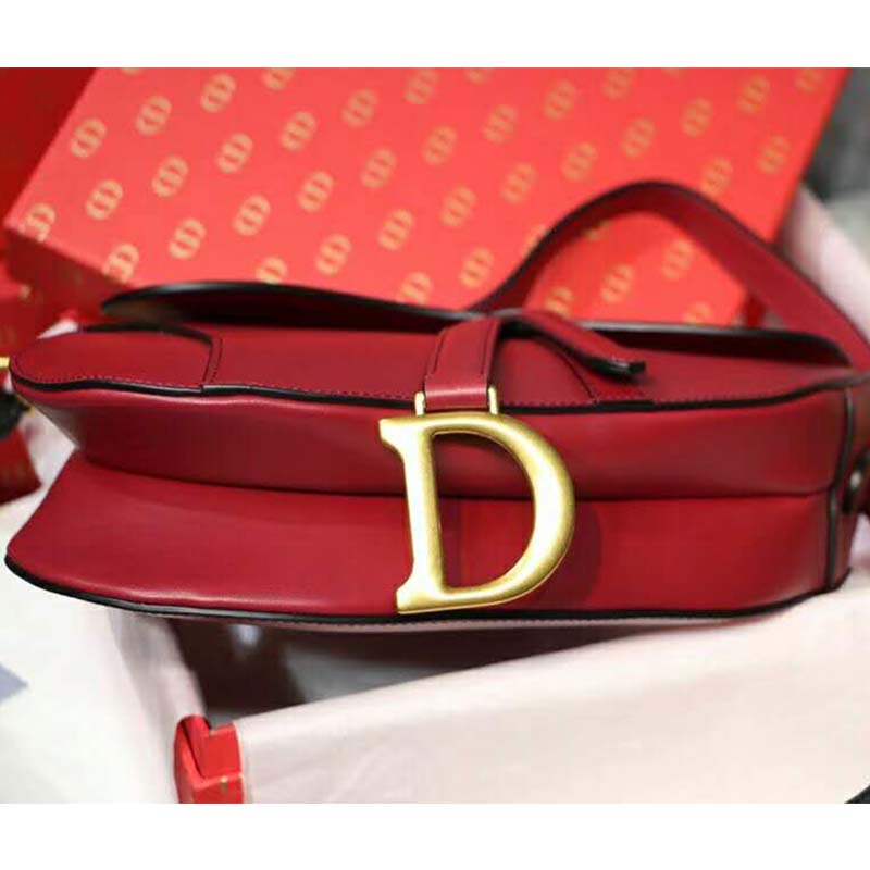 TÚI Dior Women Saddle Bag in Red Calfskin