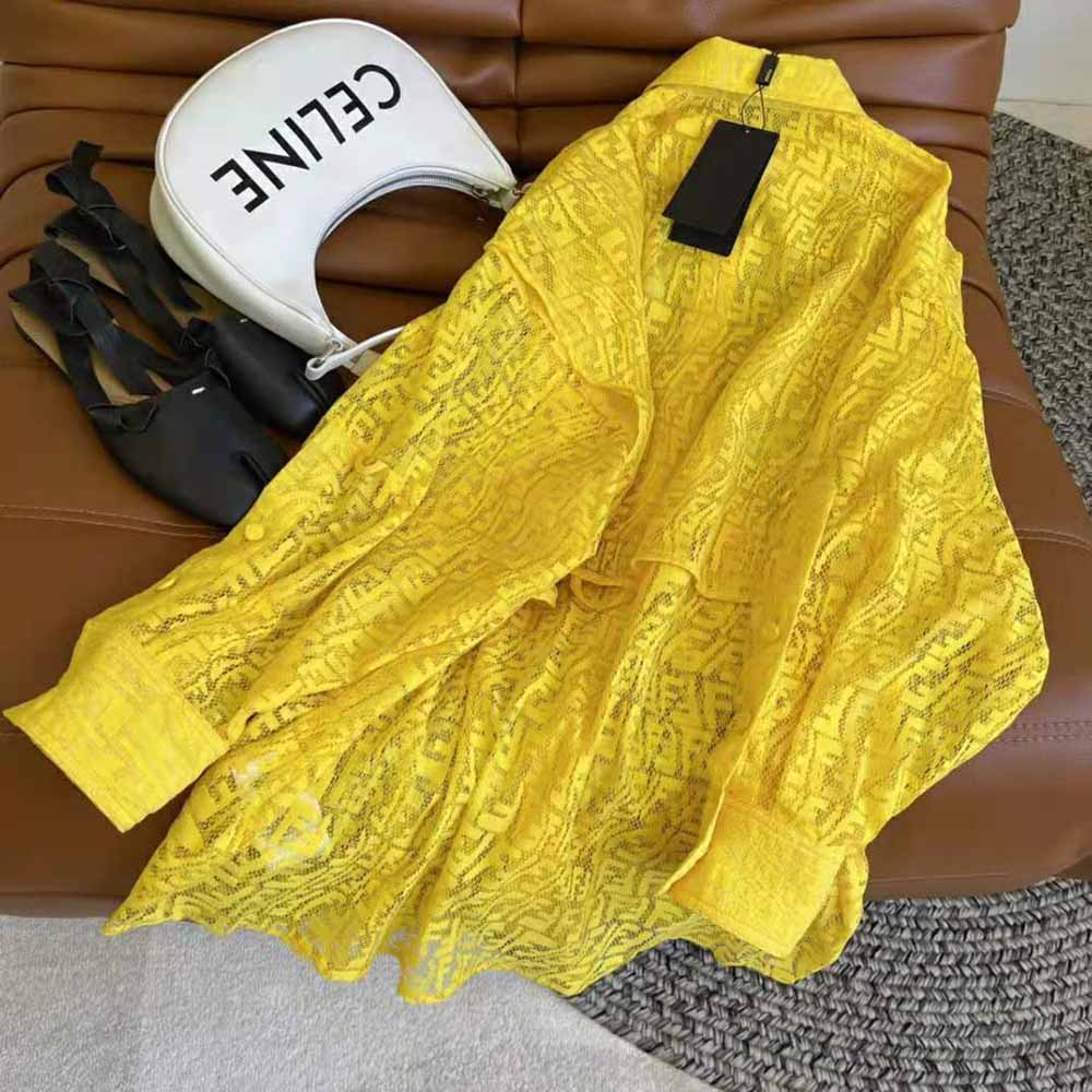 Váy Fendi Women Yellow Lace Oversized Shirt Dress