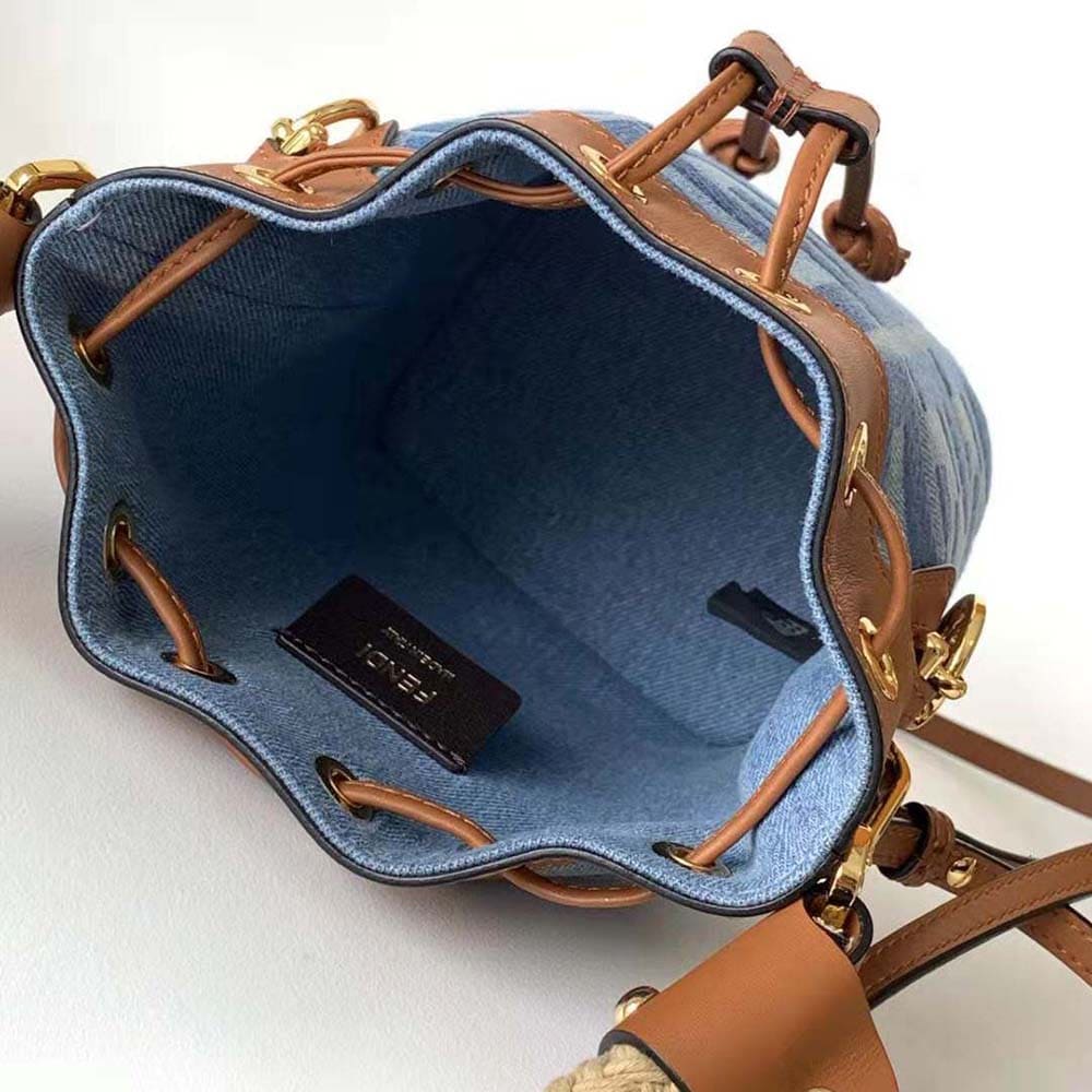 TÚI Fendi Women Mon Tresor Light Blue Denim Mini-bag with FF Embroidery