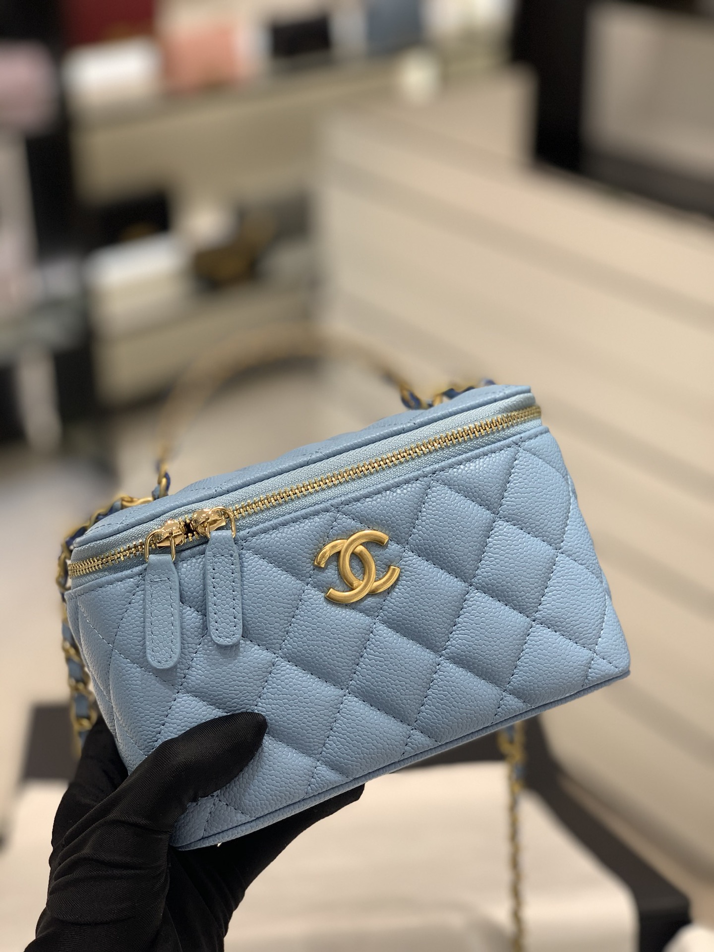 TÚI CHANEL 22S Caviar BOX Blue xanh da HAAS