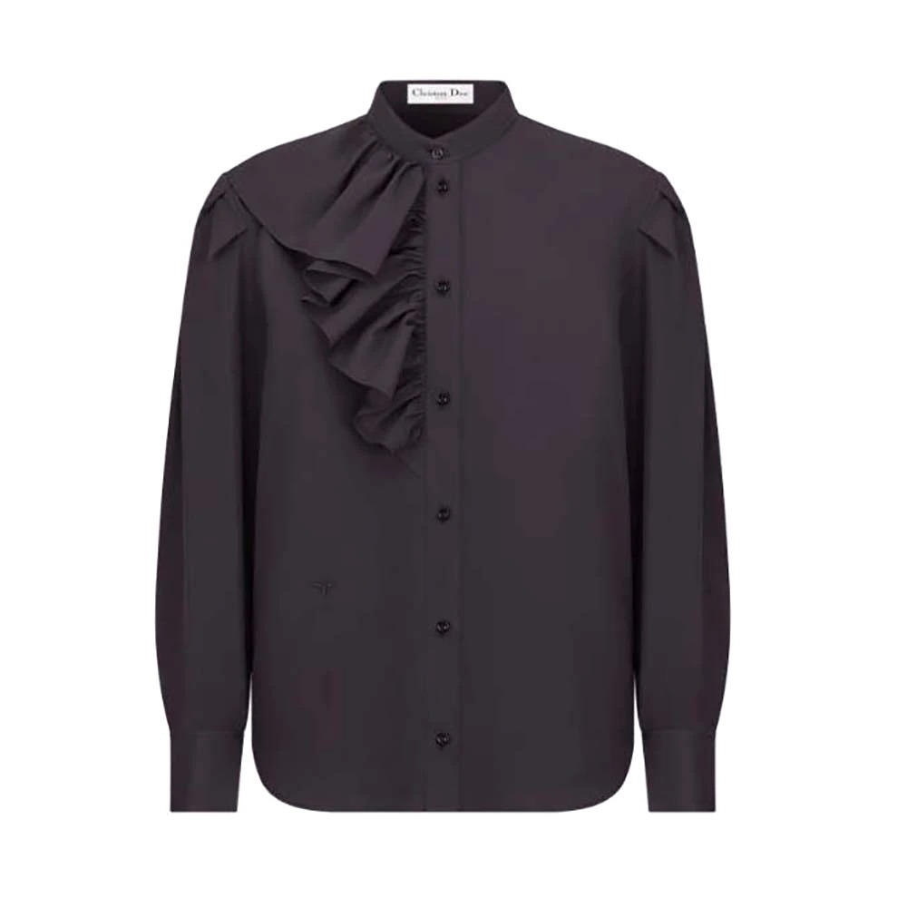 ÁO Dior Women Blouse with Ruffles Black Cotton Poplin