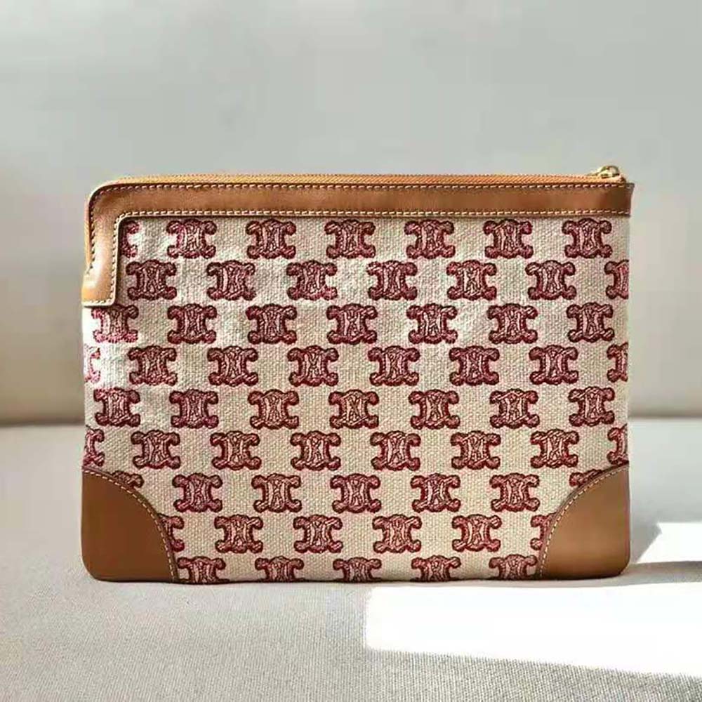 TÚI Celine Small Pouch in Textile with Triomphe Embroidery