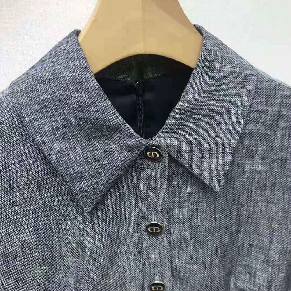 VÁY Dior Women Short Dress Blue-Gray Technical Cotton Canvas and Linen