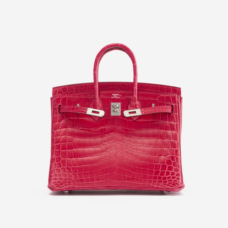TÚI Hermès Birkin 25 Niloticus Crocodile Lisse Rose Extreme Silver Buckle khóa trắng