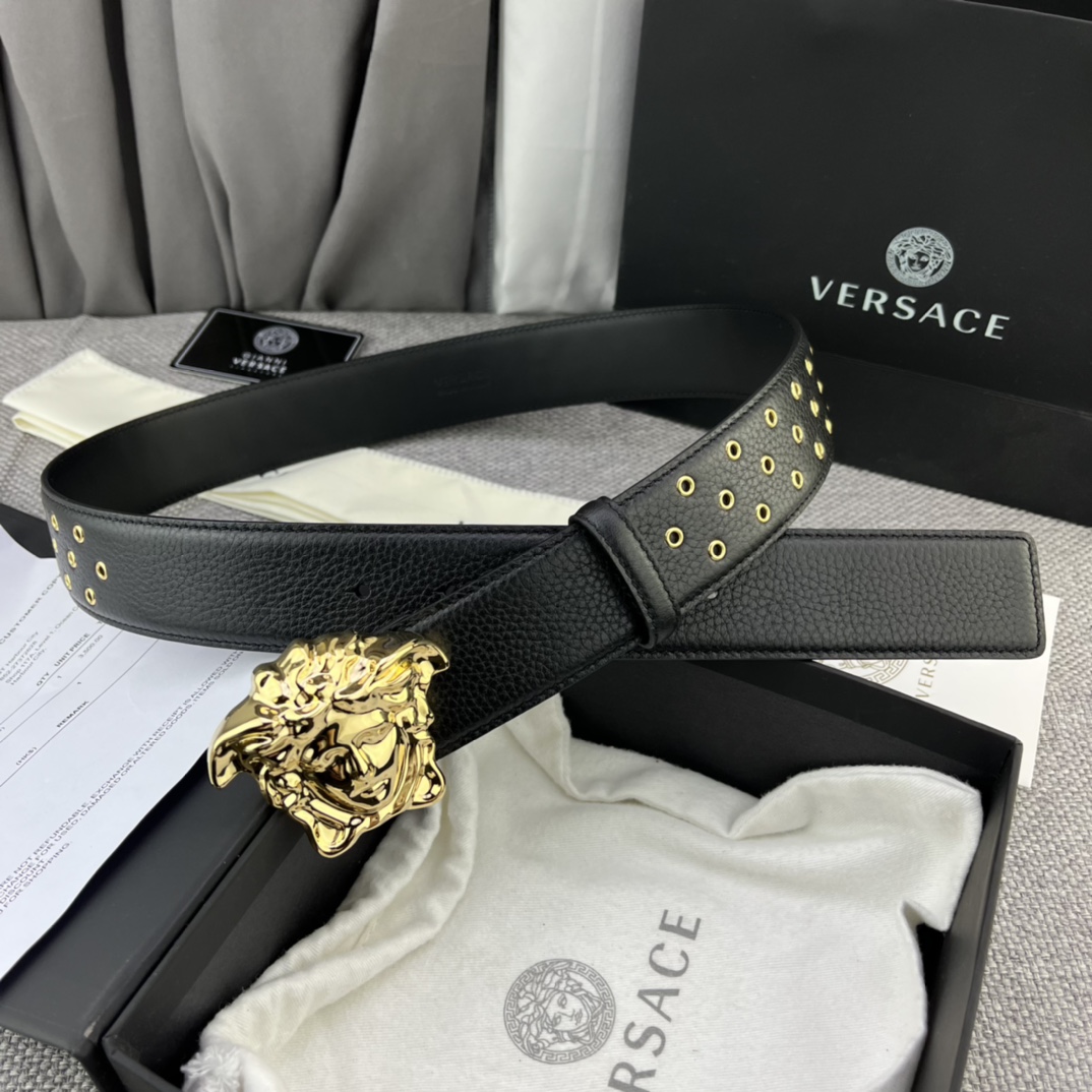 DÂY LƯNG VERSACE MEDUSA HEAD CALFSKIN LEATHER Khóa vàng