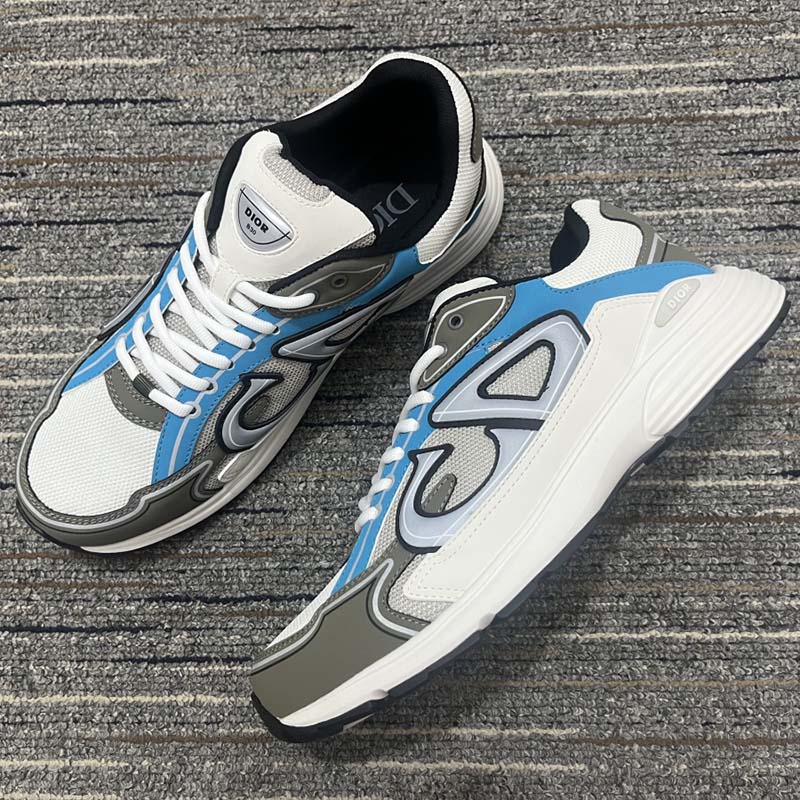GIÀY DIOR Unisex CD Shoes B30 Low-Top Sneaker Light Blue Mesh Gray Blue Technical Fabric