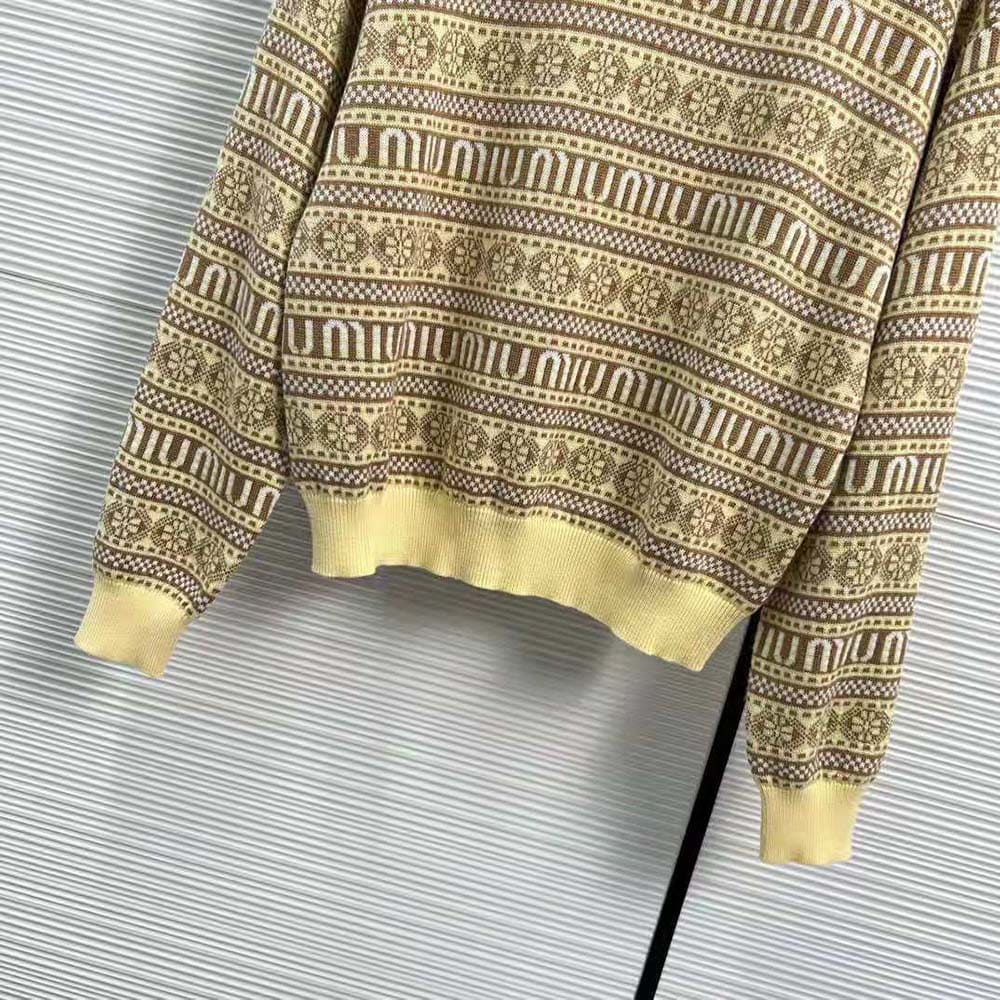ÁO Miu Miu Women Wool Sweater with Jacquard Logo-Yellow