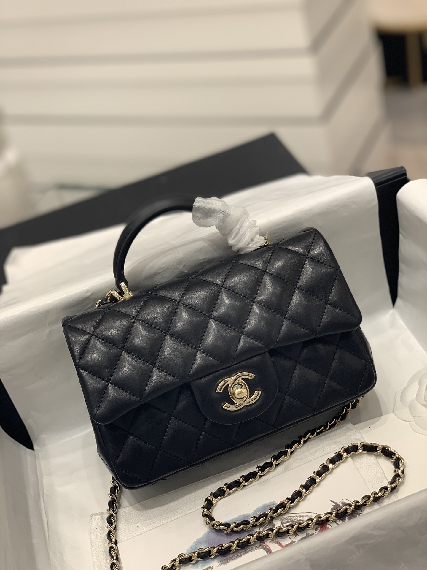 TÚI CHANEL  CF MINI HANDLE LAMBSKIN BLACK DA HAAS
