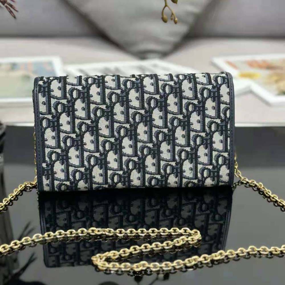 TÚI Dior Women Bobby East-west Pouch with Chain Blue Dior Oblique Jacquard