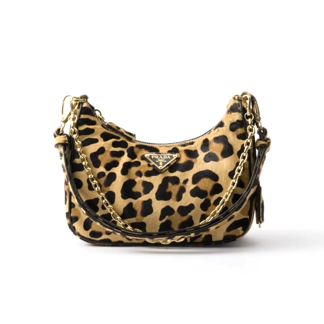TÚI PRADA Hobo Horsehair Leopard Print Women