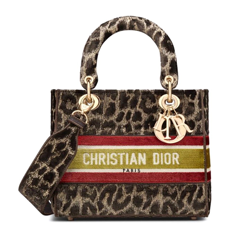 TÚI Dior Medium Lady D-lite Bag Beige Multicolor Mizza Embroidered Velvet