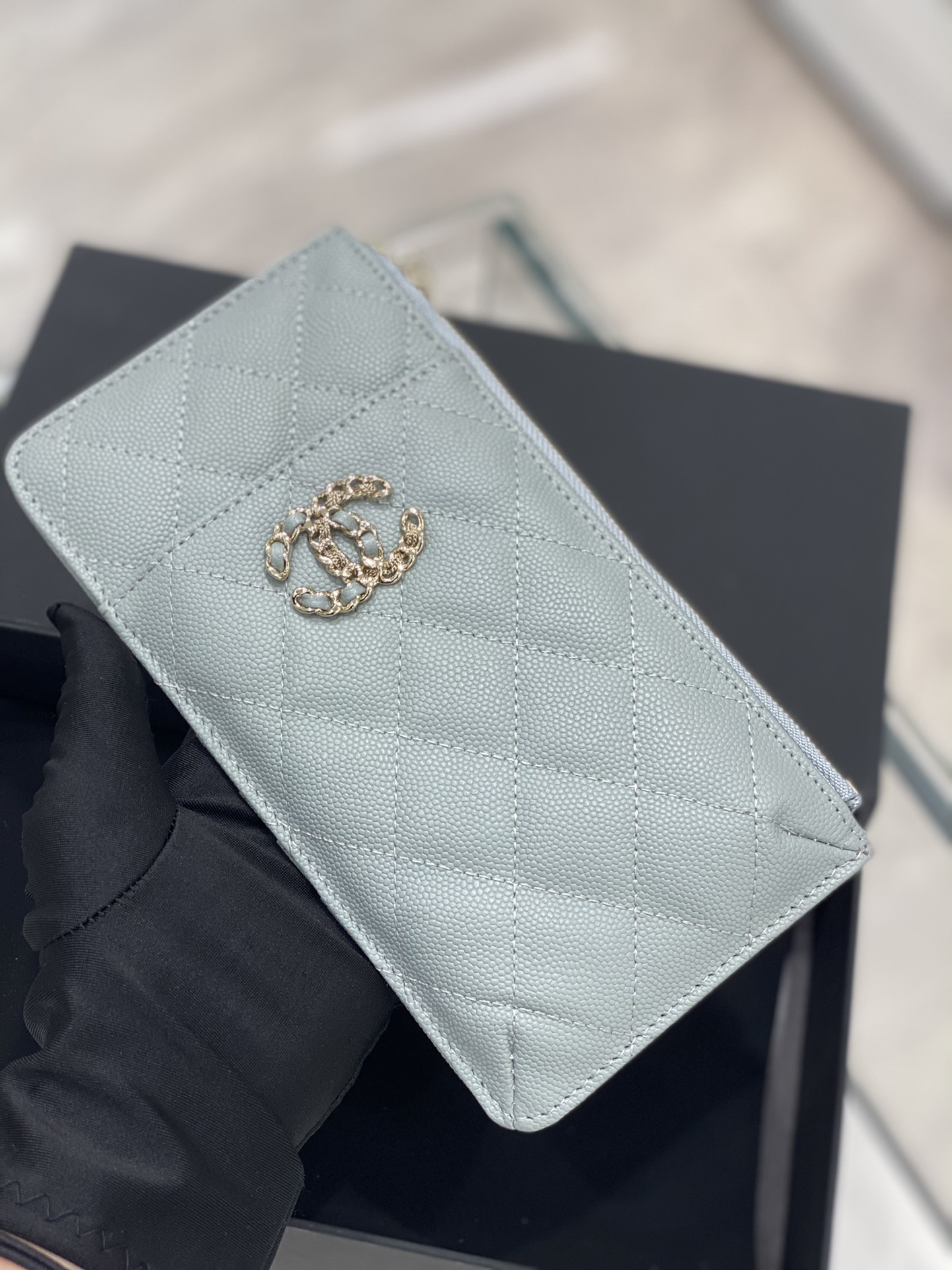 CHANEL CARD HOLDER LONG CAVIAR BLUE XANH DA HAAS
