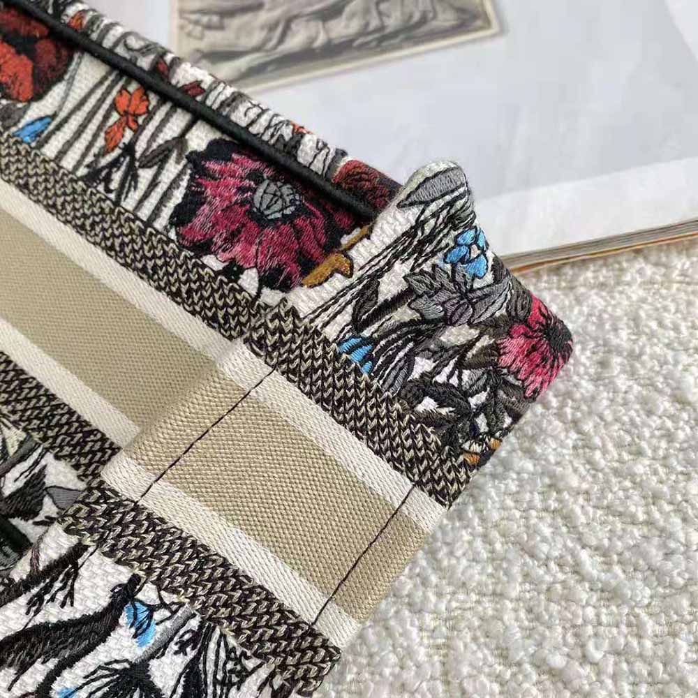TÚI Dior Women Mini Dior Book Tote Multicolor Mille Fleurs Embroidery
