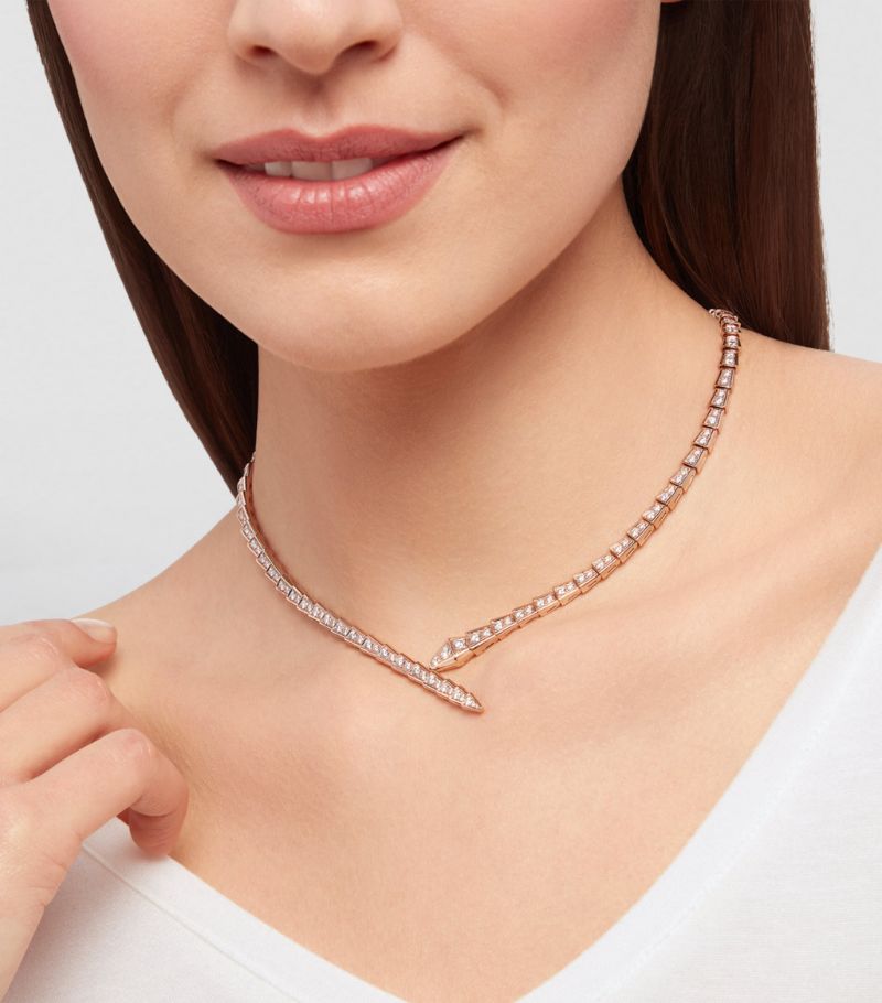 Vòng cổ BVLGARI Rose Gold and Diamond Serpenti Viper Necklace vàng hồng 18K