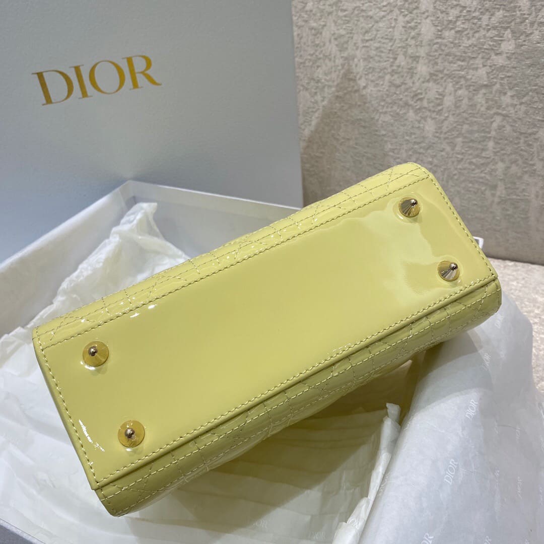 TÚI CHRISTIAN DIOR LADY DIOR Cannage Calfskin Gloss Yellow Top Quality