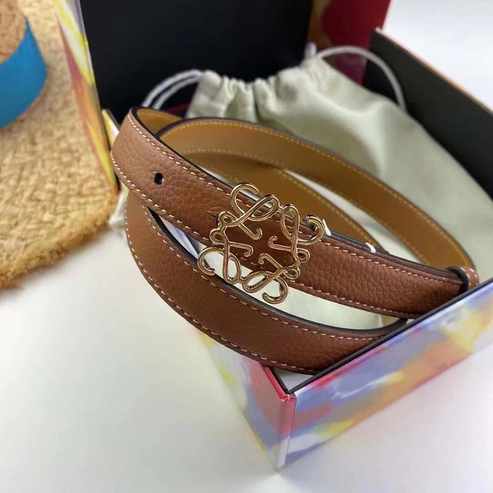 DÂY LƯNG Loewe Women Anagram Belt in Pebble Grain Calfskin-Brown