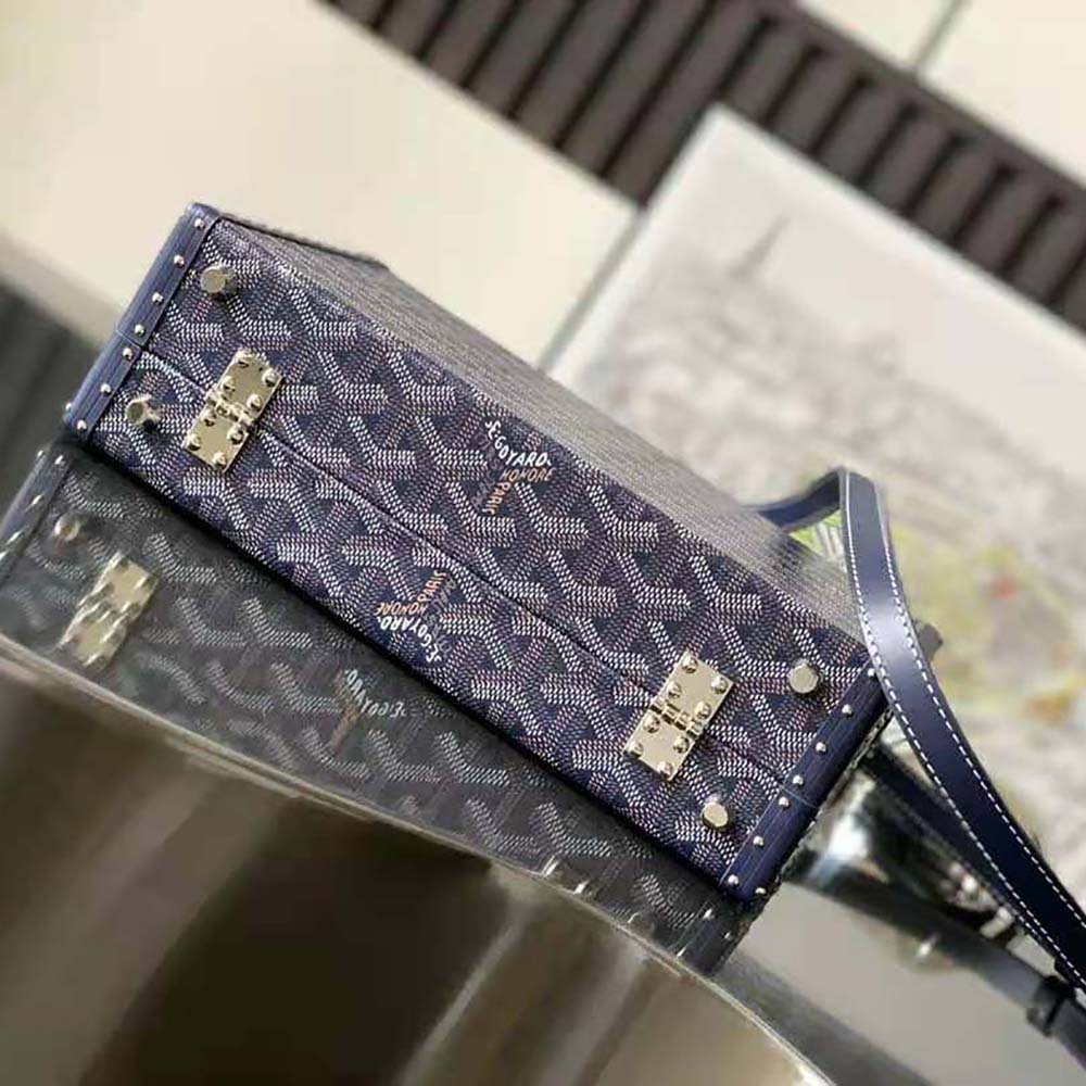 TÚI Goyard Women Sac Malle Grand Hôtel in Goyardine Canvas & Clamecy Calfskin-Navy