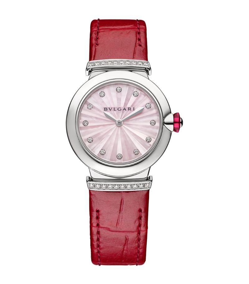 Đồng hồ BVLGARI  Stainless Steel and Diamond Lvcea 28mm mặt số màu trắng