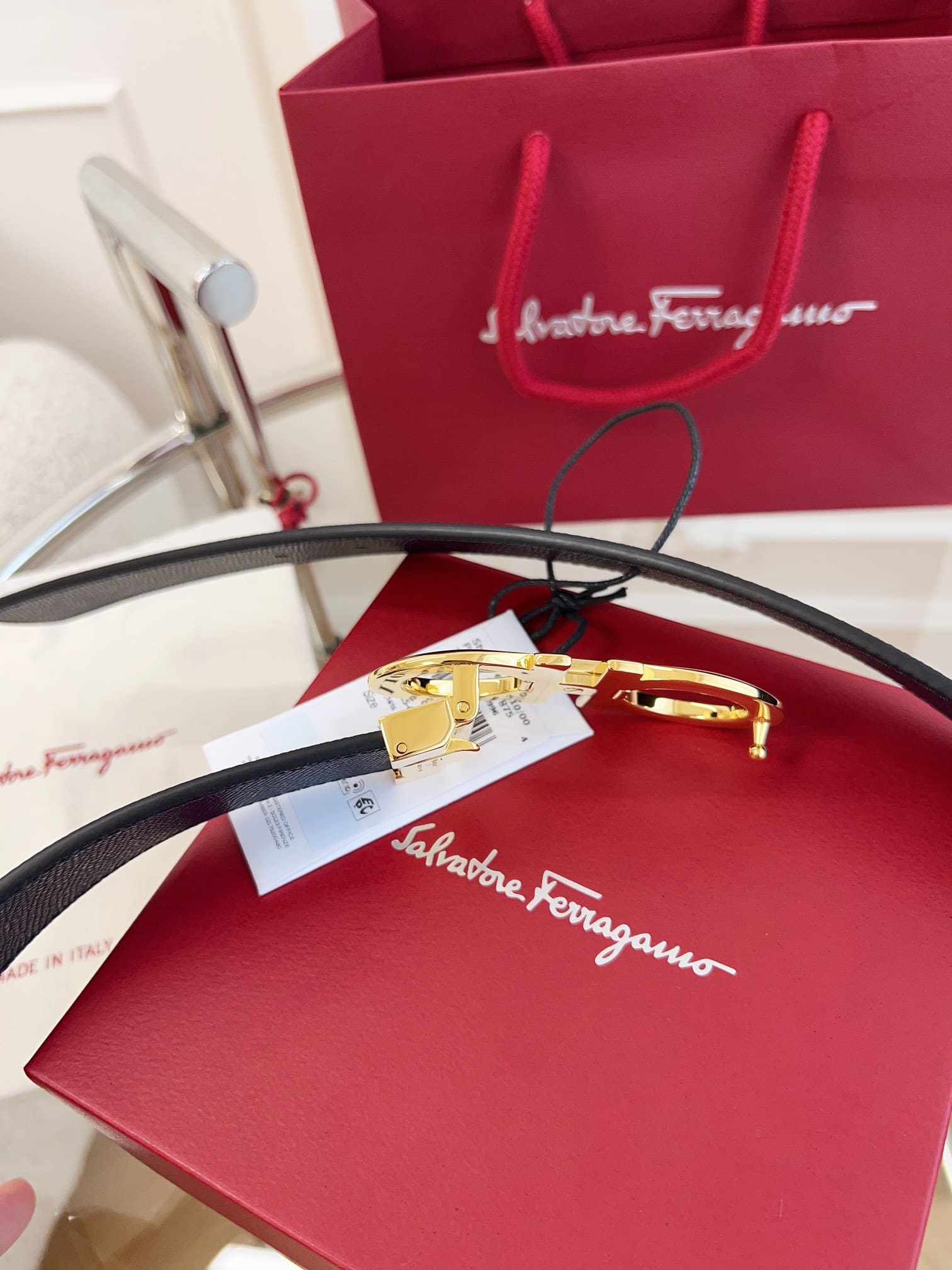 DÂY LƯNG Salvatore Ferragamo Adjustable Gancini Belt Khóa vàng