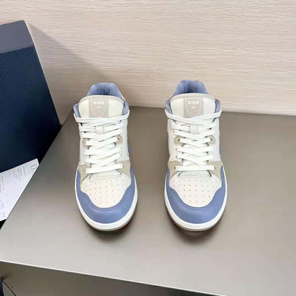 GIÀY DIOR B57 Mid-Top Sneaker Blue and Cream Smooth Calfskin and Beige Suede
