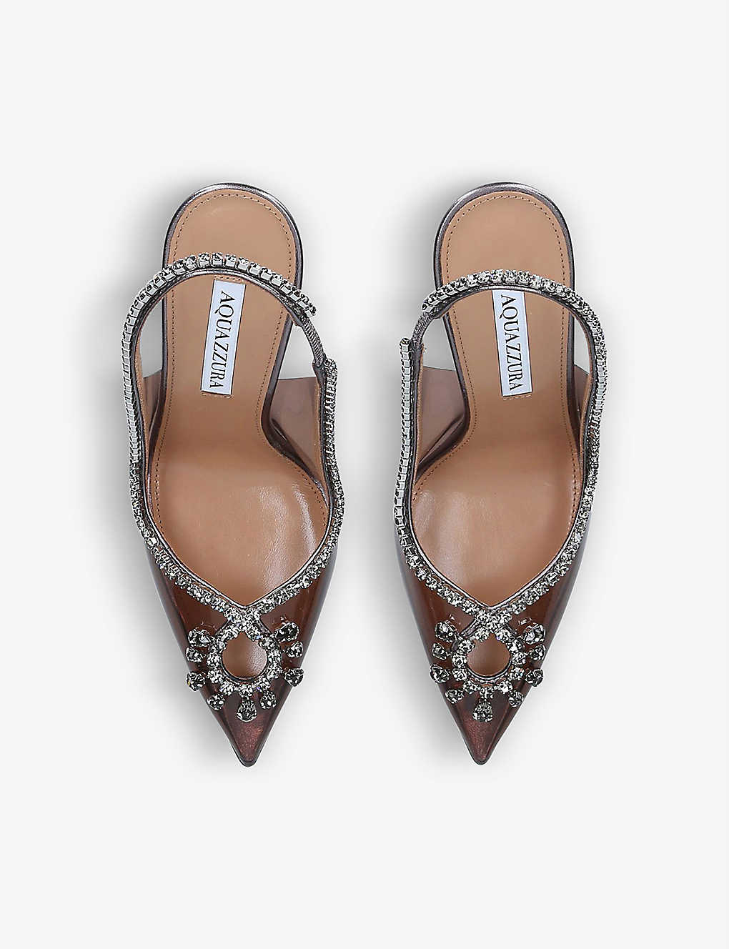 GIÀY AQUAZZURA Seduction crystal-embellished leather and PVC slingback courts