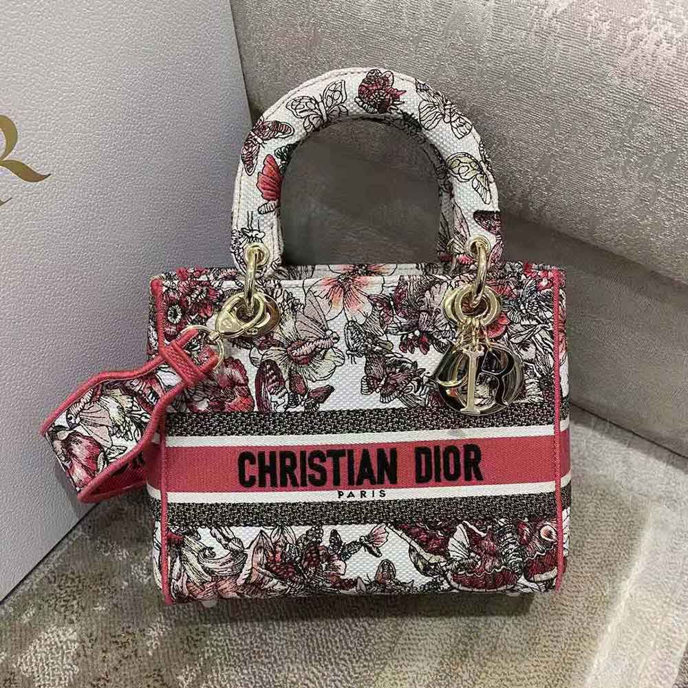 TÚI Dior Women Medium Lady D-lite Bag Multicolor Butterfly Embroidery