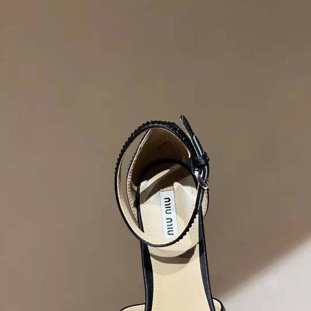 GIÀY Miu Miu Women Satin Platform Sandals with Crystals-Black