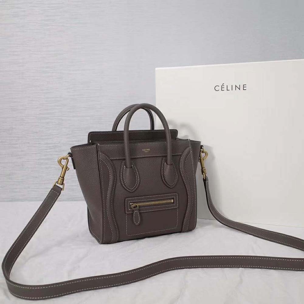 TÚI Celine Women Nano Luggage Bag in Drummed Calfskin-Brown