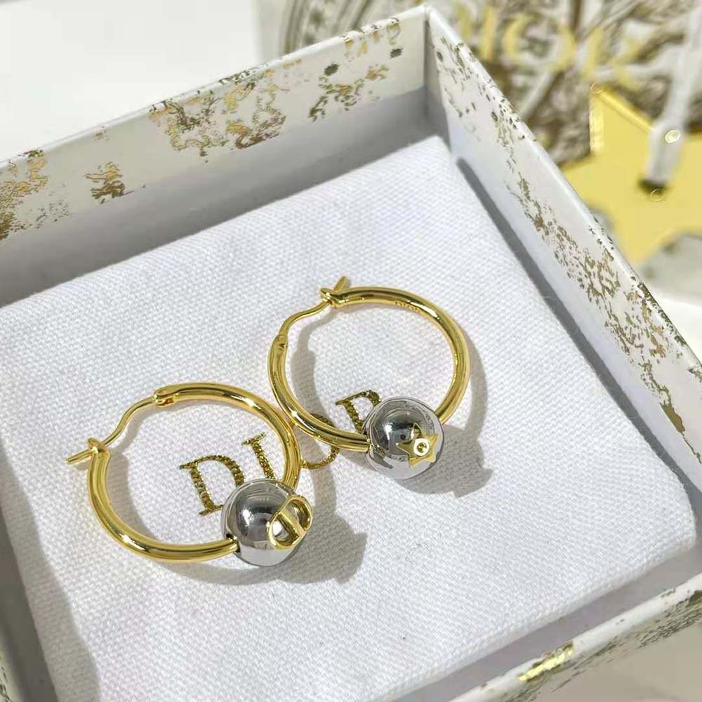 BÔNG TAI DIOR Petit CD Earrings Gold-Finish and Palladium-Finish Metal