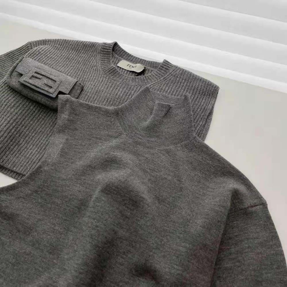 ÁO Fendi Women Gray Wool and Cashmere Sweater