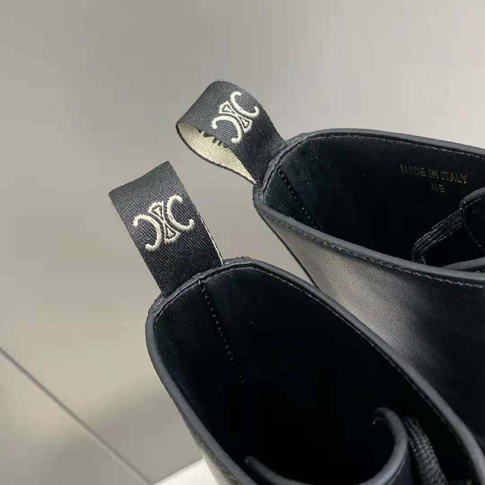 GIÀY Celine Women Lace-up Boot with Studded Outsole Celine Bulky in Shiny Bull-Black