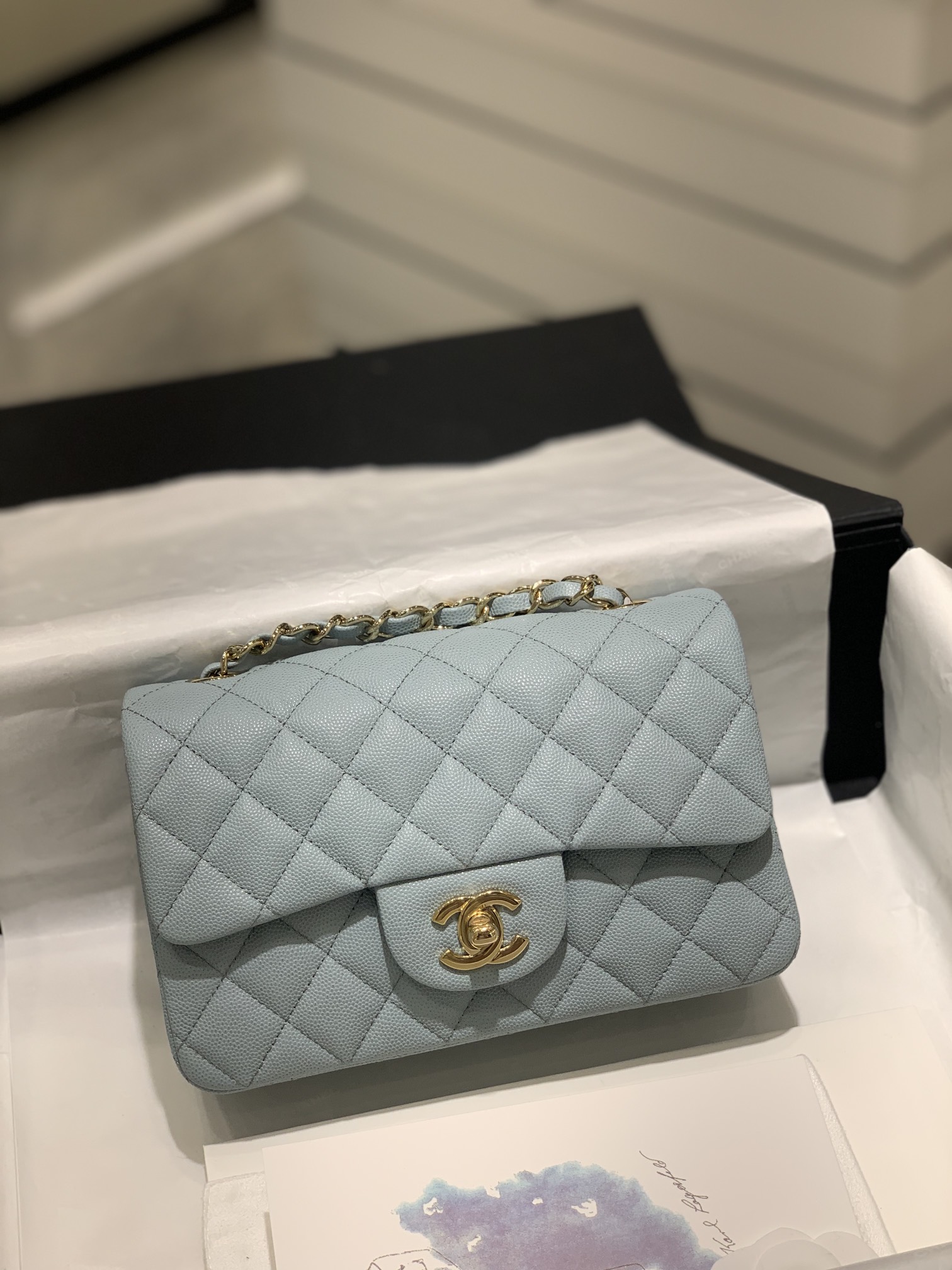 TÚI CHANEL CF 20 CAVIAR BLUE DA HAAS GOLD