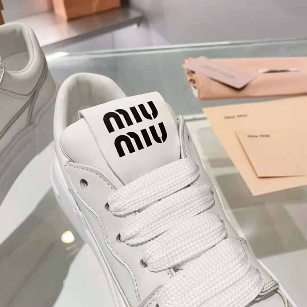 GIÀY Miu Miu Women Leather Sneakers-White