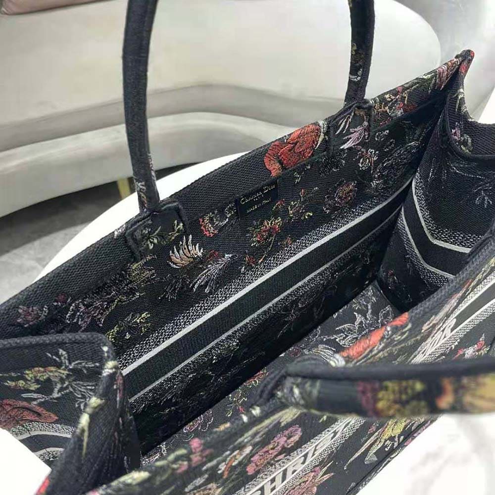 TÚI Dior Women Large Dior Book Tote Black Multicolor Dior Jardin Botanique Embroidery