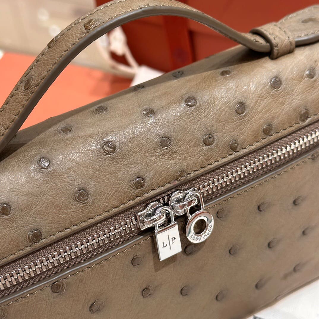 TÚI Loro Piana Women Extra Pocket L27 in Ostrich Leather Deep Brown da đà điểu(Gía Liên Hệ)