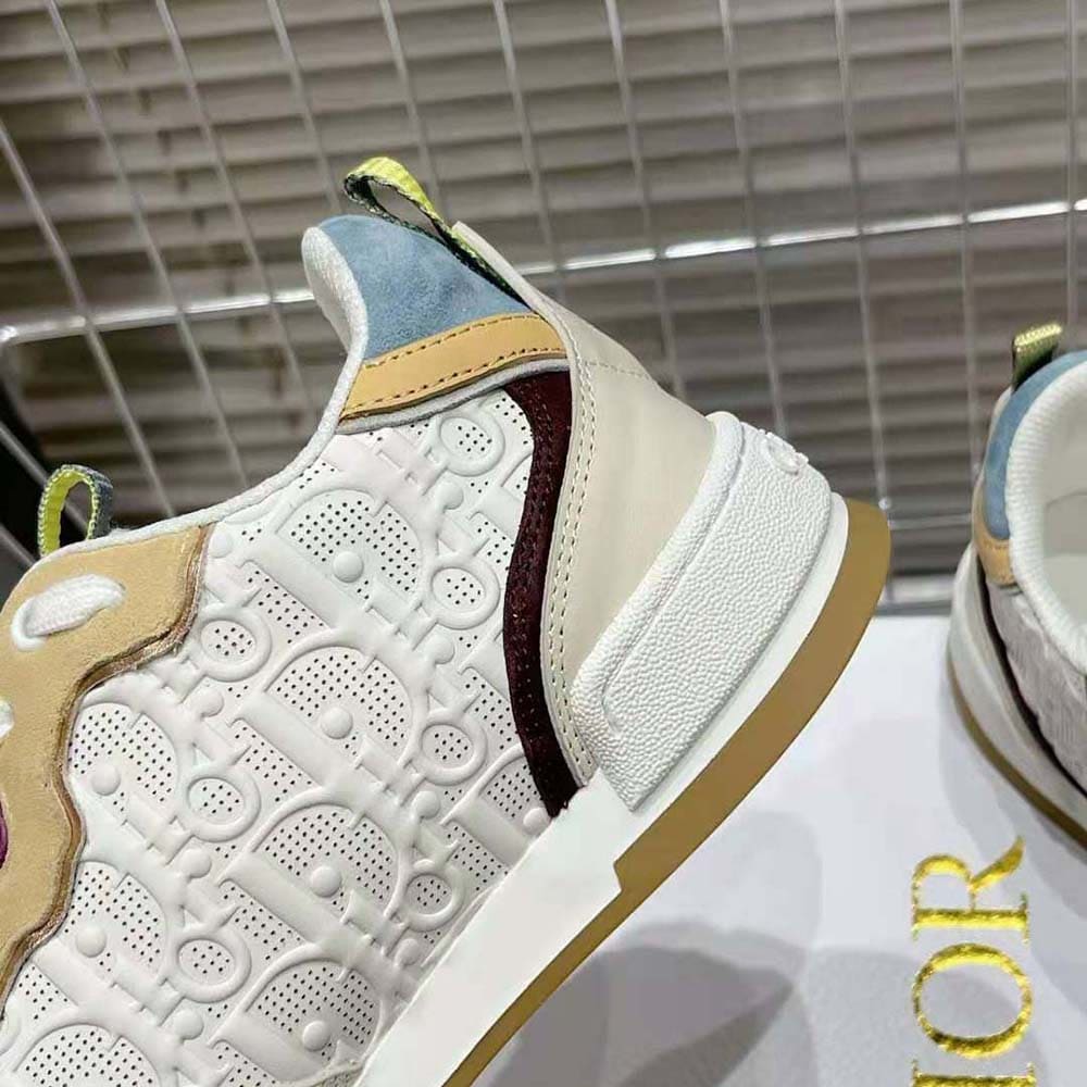 GIÀY Dior Women One Sneaker White Dior Oblique Perforated Calfskin and Multicolor Suede Calfskin