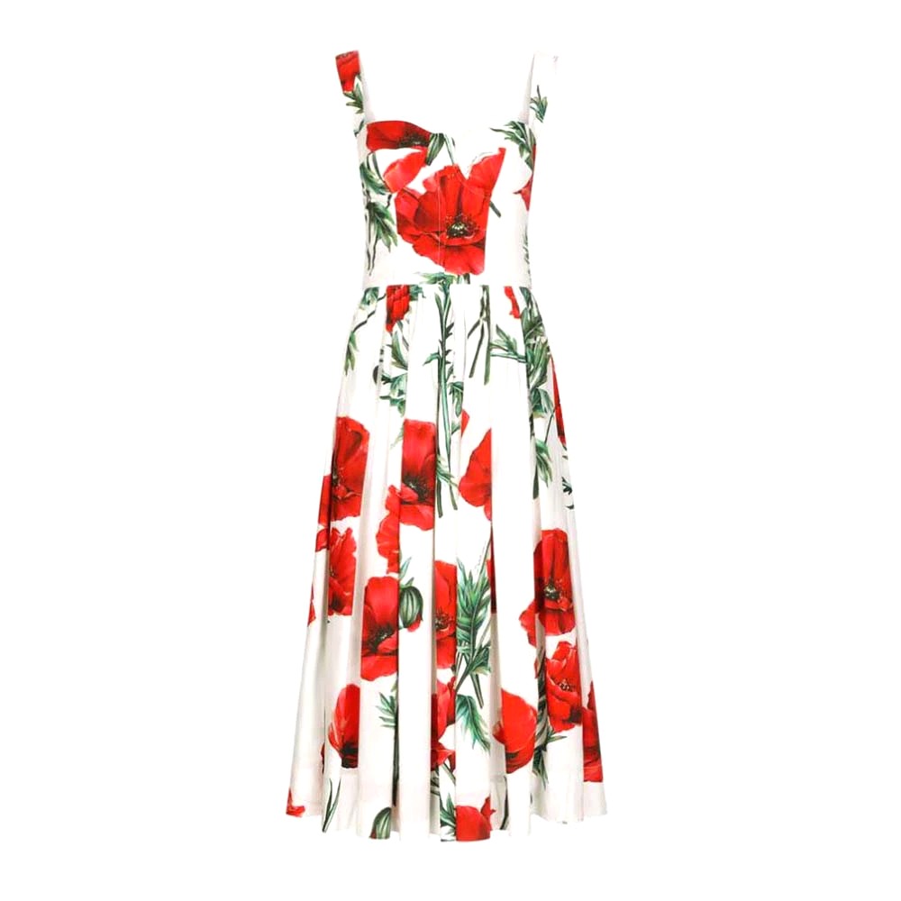 VÁY Dolce Gabbana D&G Women Poppy-Print Poplin Dress with Circle Skirt