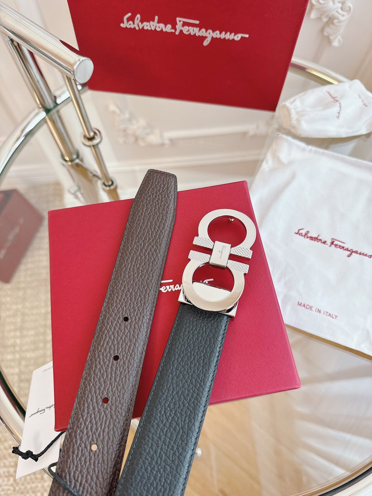 DÂY LƯNG Salvatore Ferragamo Adjustable Gancini Belt Khóa bạc