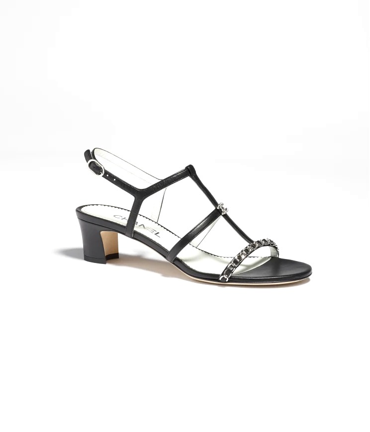 GIÀY SANDAL CHANEL BLACK DA CỪU 45MM