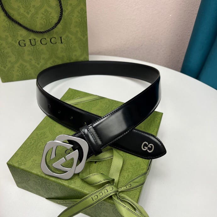 DÂY LƯNG GUCCI GG BLACK CALFSKIN LEATHER Khóa bạc